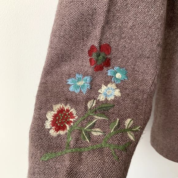 Coldwater Creek Wool Blend Blazer Size 10 Brown Flower Embellished Twee Art - Picture 5 of 7